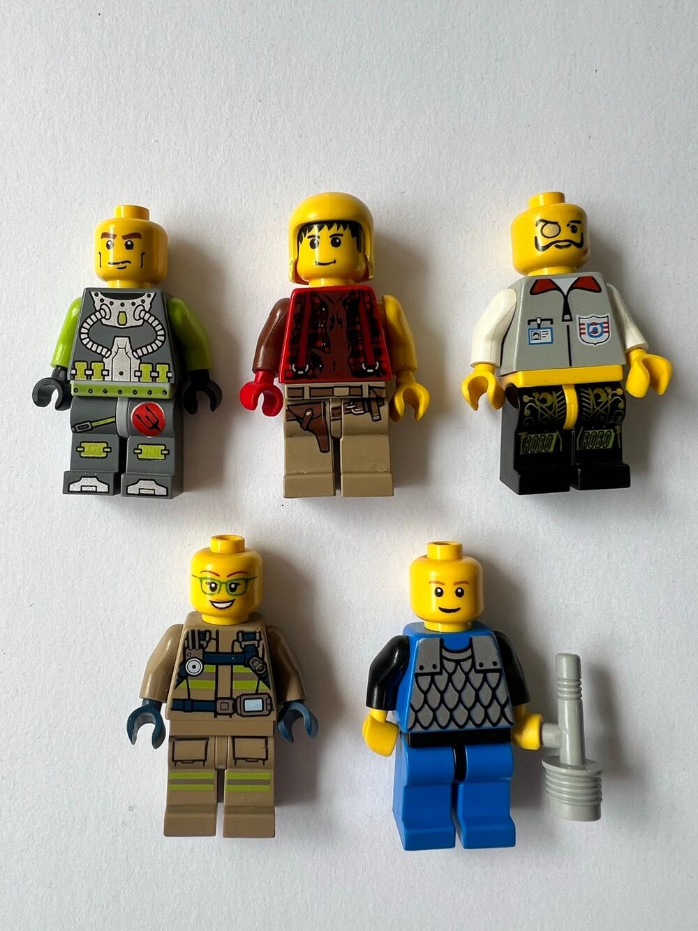 LEGO Minifigure Lot 5 Figures City Explorer Mechanic Worker Bundle Accessories